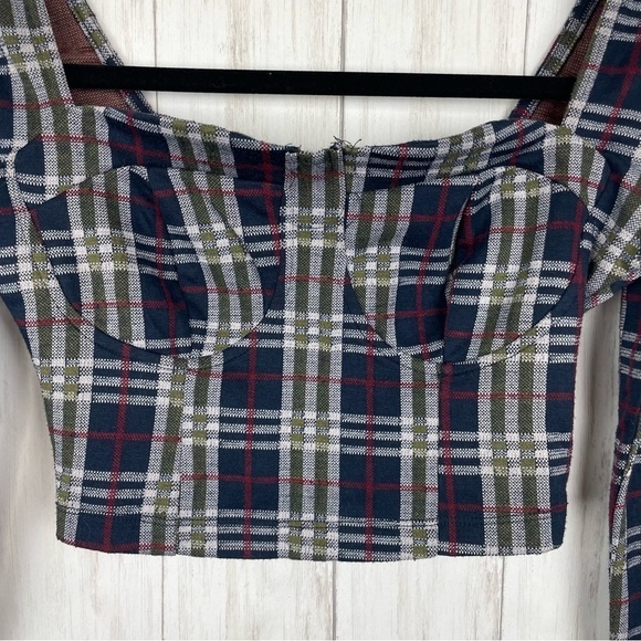 Free People plaid long sleeve crop top size 0 - Picture 2 of 5